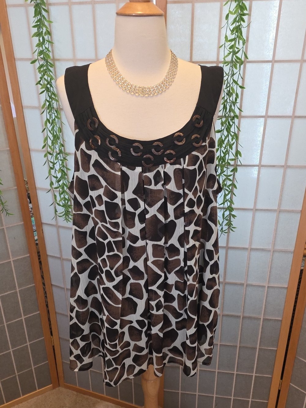 new directions Black and Brown Giraffe-Print Sleeveless Tank